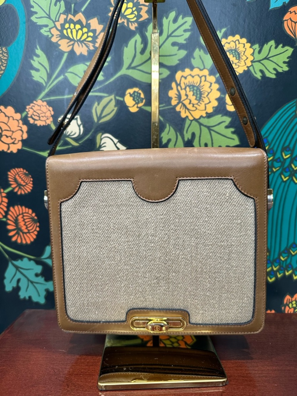 Vintage Bally International Canvas Leather Shoulder Bag 70s 80s w/ Box Dust Bag - Picture 4 of 14